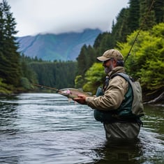 fishing outdoor in the southern forest of Chile